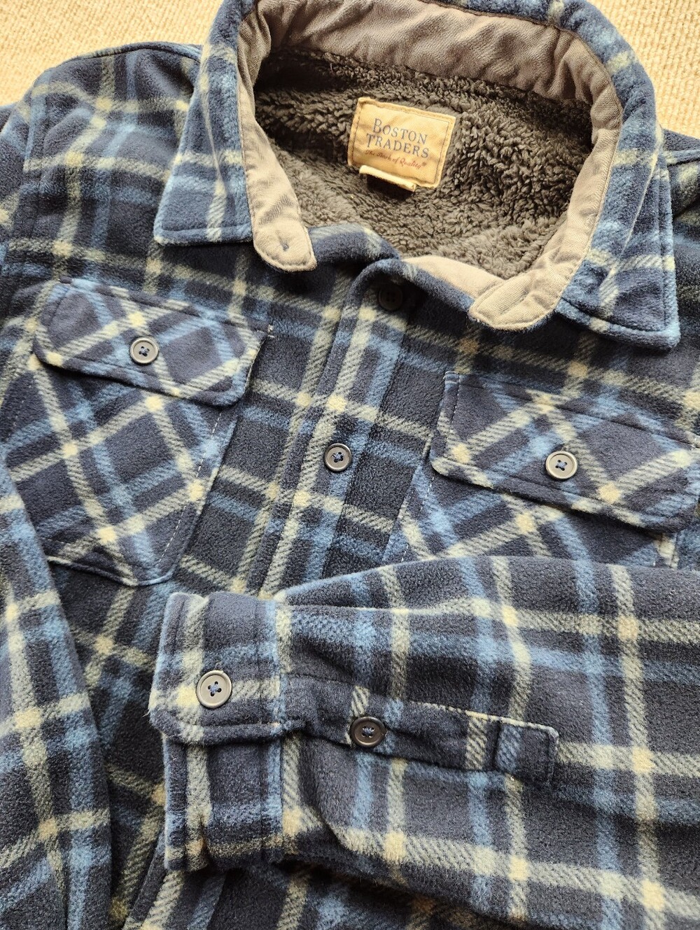 Boston Traders Men’s XL Blue Gray Plaid Lined Button Front Shacket Jacket
